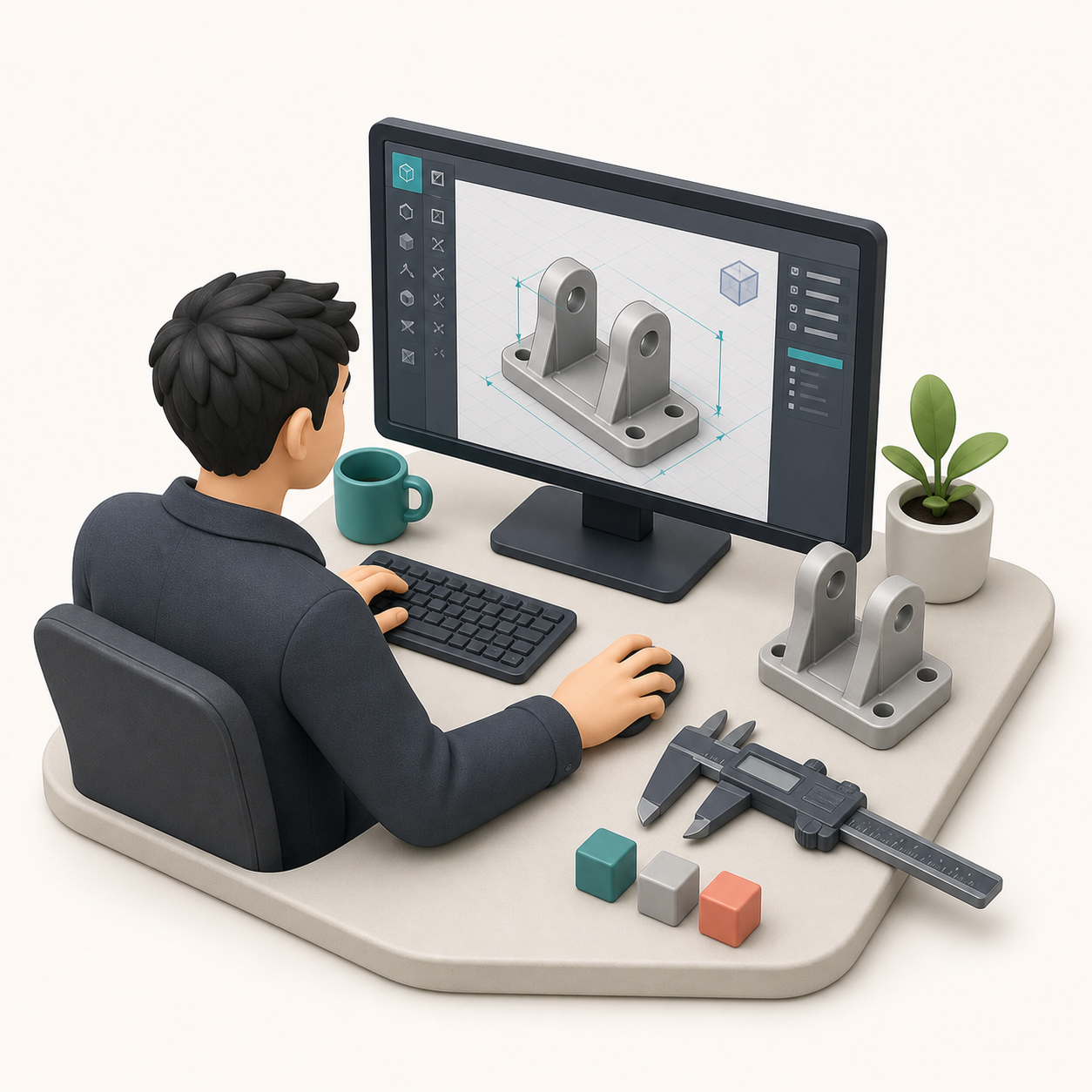 3Dデータを作成する人物のイラスト