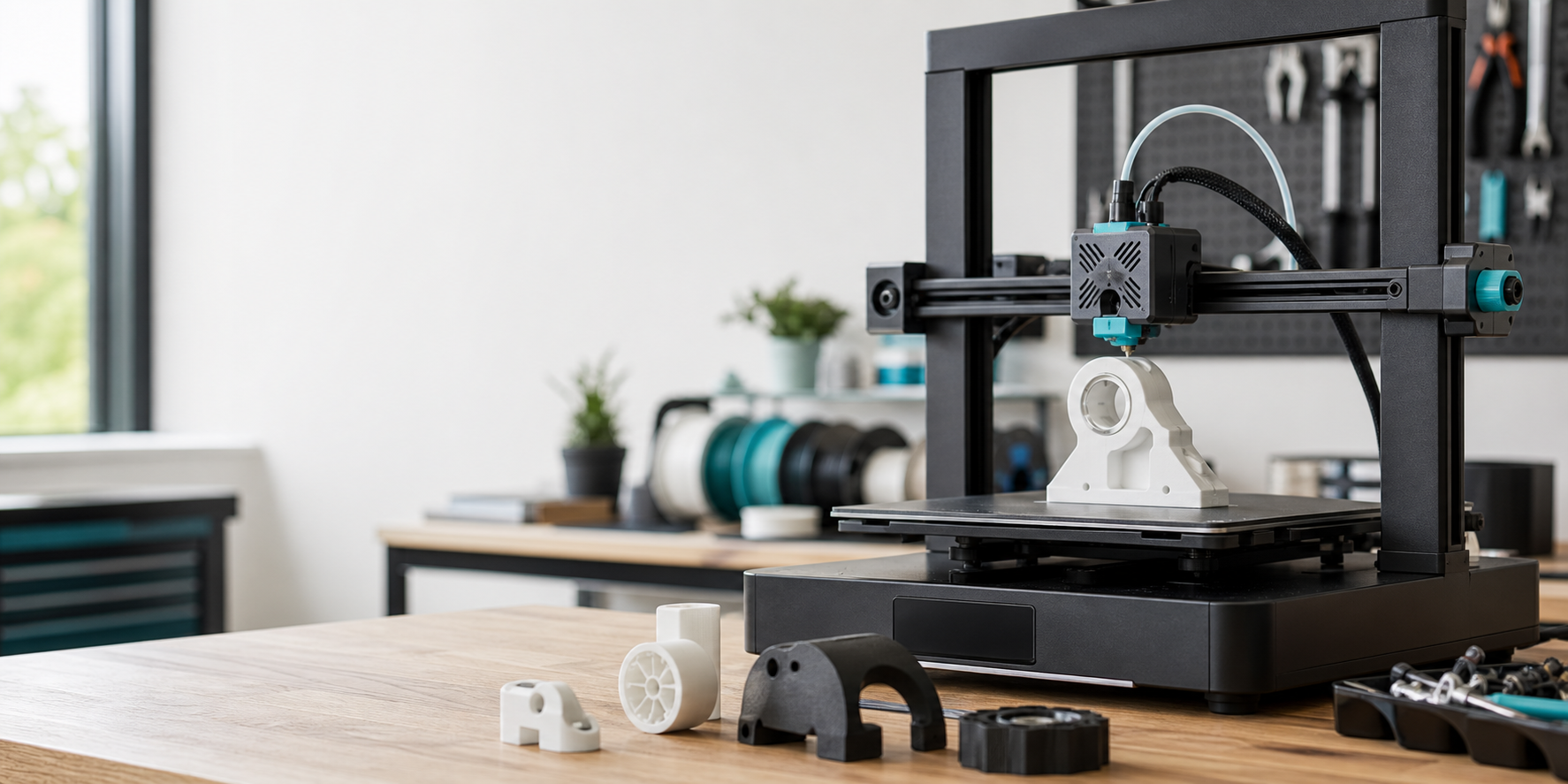 3Dプリンターで試作品を出力している作業場
