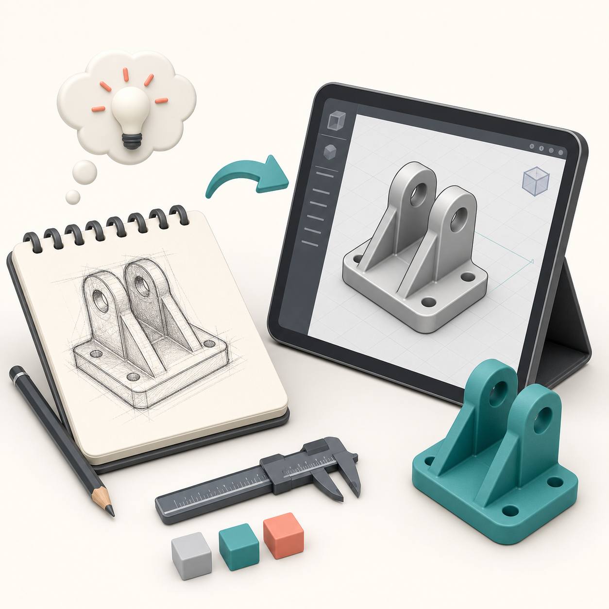 ラフスケッチから3D形状を作るイメージ